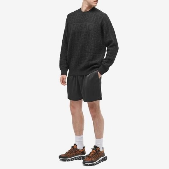 New Authentic Versace Crocodile Jacquard Wool Crew – Black size 50 - Picture 8 of 15